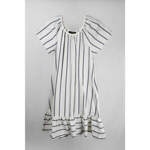 Suzanne Betro Size Small Dress Off-Shoulder Ruffled Striped Blue & White